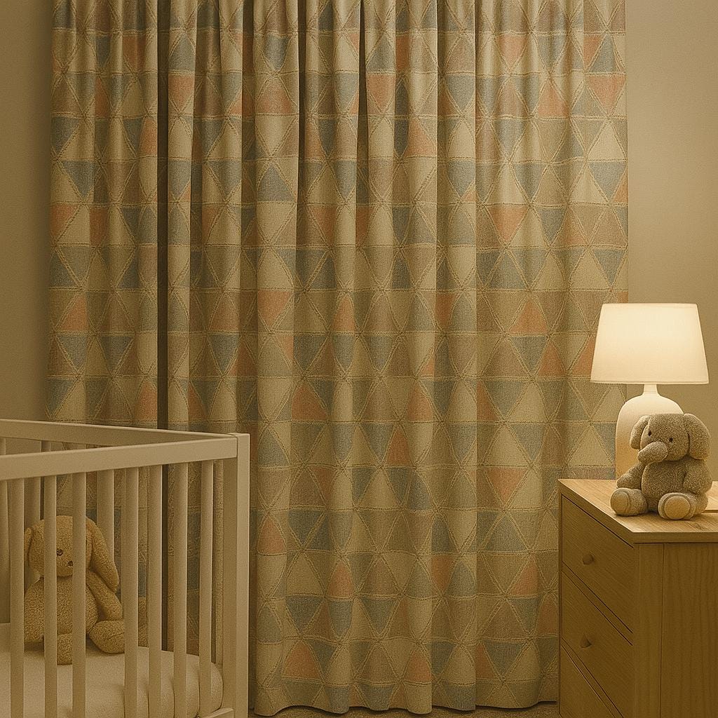 Kids Room Linen Curtains, Blush Pink & Blue Triangles (Blackout or Light Filtering) — image 5