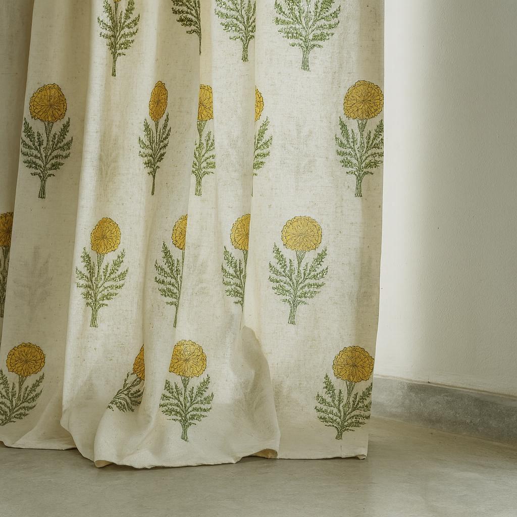 Organic Cotton Curtains: Hand Block-Printed Floral Design (Multiple Sizes & Linings) — image 2