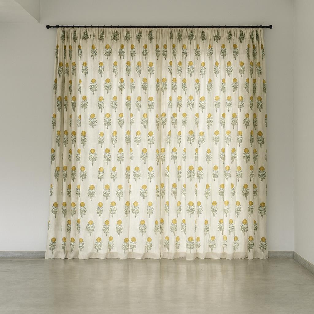 Organic Cotton Curtains: Hand Block-Printed Floral Design (Multiple Sizes & Linings) — image 5