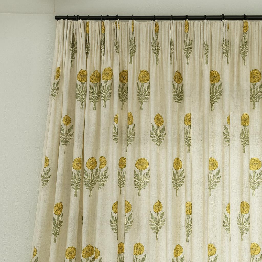 Organic Cotton Curtains: Hand Block-Printed Floral Design (Multiple Sizes & Linings) — image 6