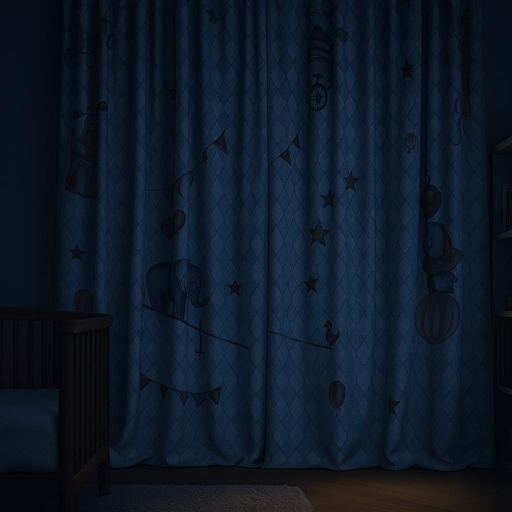 Circus Animal Curtains: Blue Harlequin Linen (Blackout or Cotton Lined) — image 6