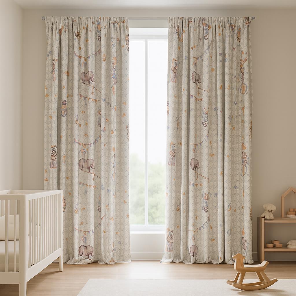 Nursery Blackout Linen Curtains: Light Gray Harlequin, Pastel Circus — image 6