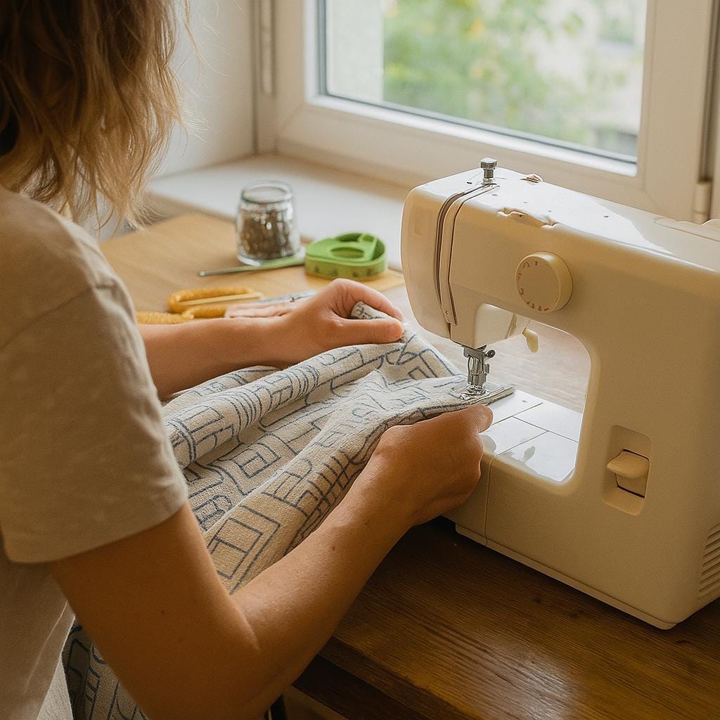 Embroidered Kids Curtains: Blue Cityscape on Beige Linen (Multiple Liners) — image 8
