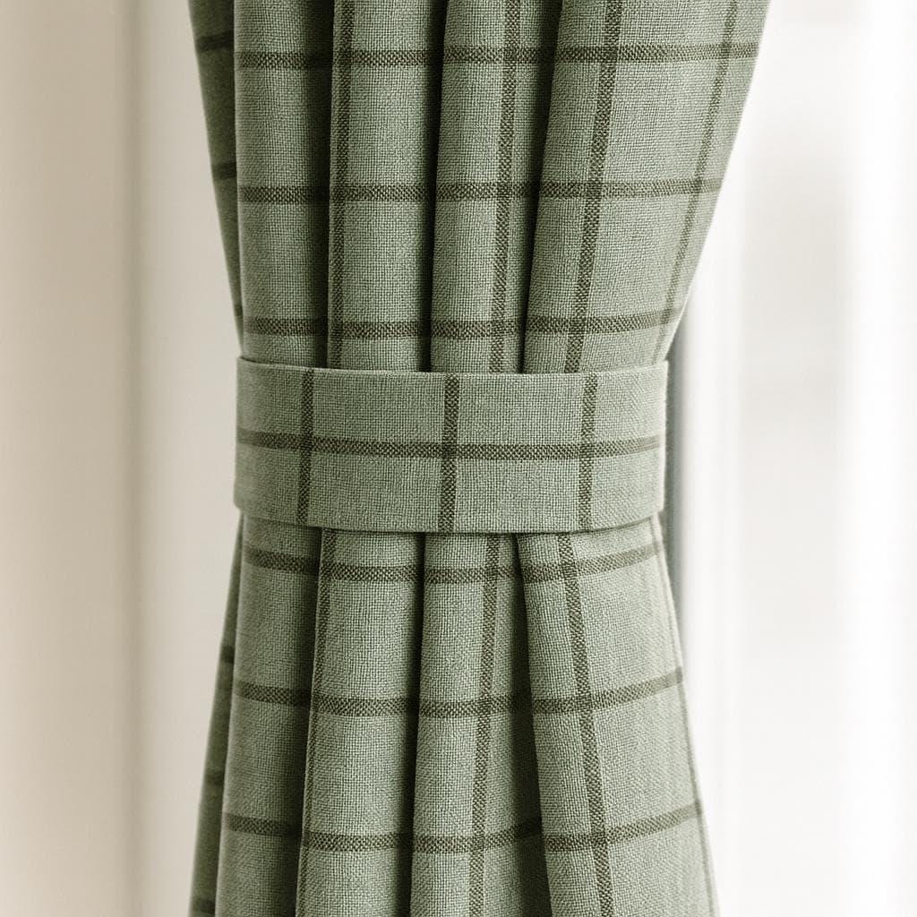 Organic Linen Curtains: Sage Green Windowpane Check (Blackout or Light Filtering) — image 1