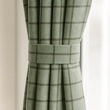 Organic Linen Curtains: Sage Green Windowpane Check (Blackout or Light Filtering) — image 1