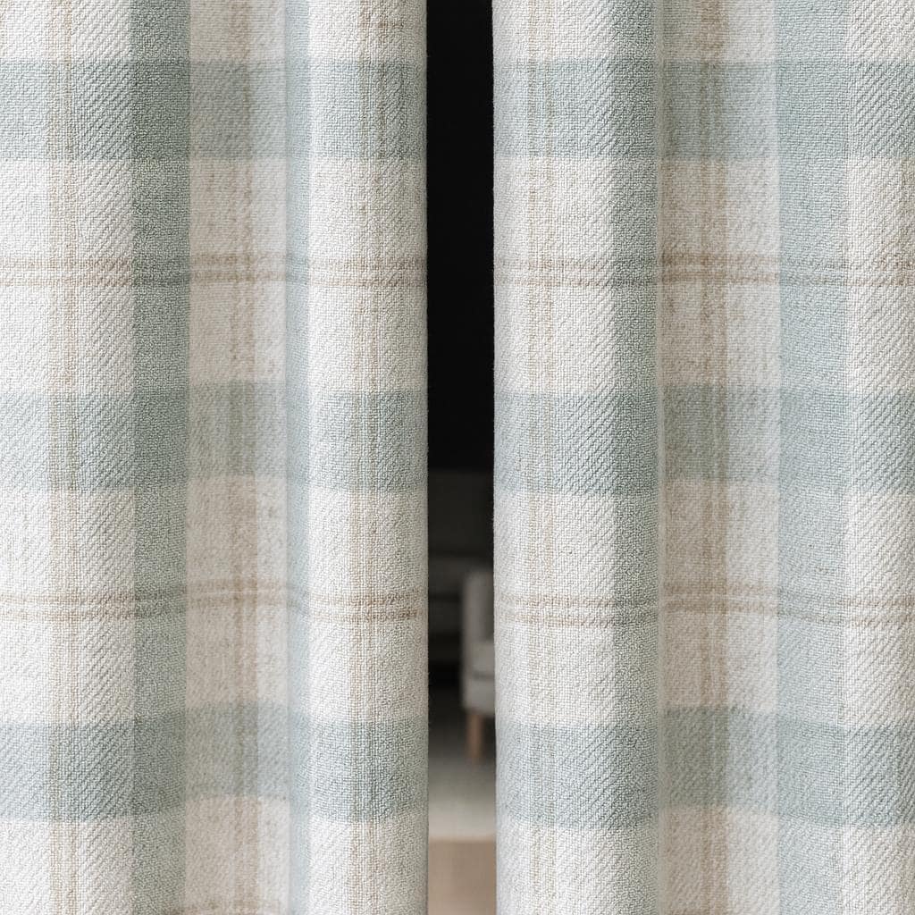 Farmhouse Check Curtains: Organic Linen Dusty Blue & Beige (Blackout or Cotton Liner) — image 1