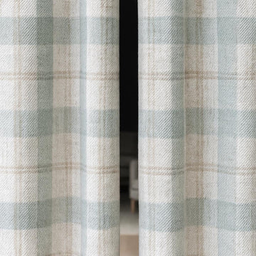 Farmhouse Check Curtains: Organic Linen Dusty Blue & Beige (Blackout or Cotton Liner) — image 1