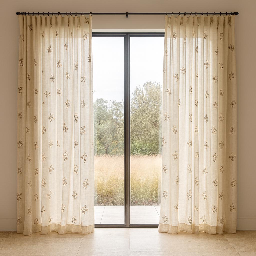 Sheer Linen Curtains: Neutral Floral Embroidery (Custom Width & Height) — image 6