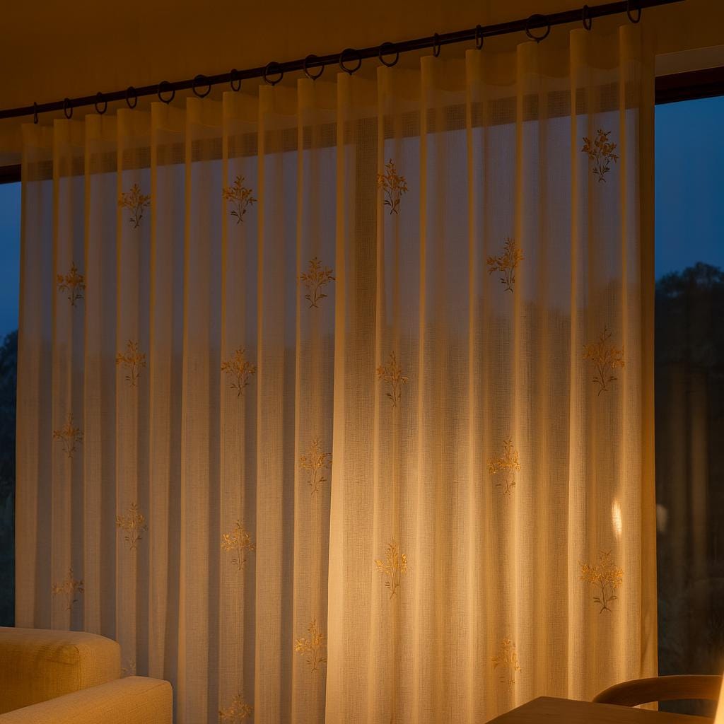 Sheer Linen Curtains: Neutral Floral Embroidery (Custom Width & Height) — image 9