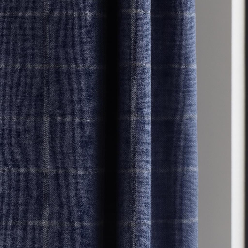 Navy Windowpane Check Curtains: Organic Linen Blackout Panels — image 3