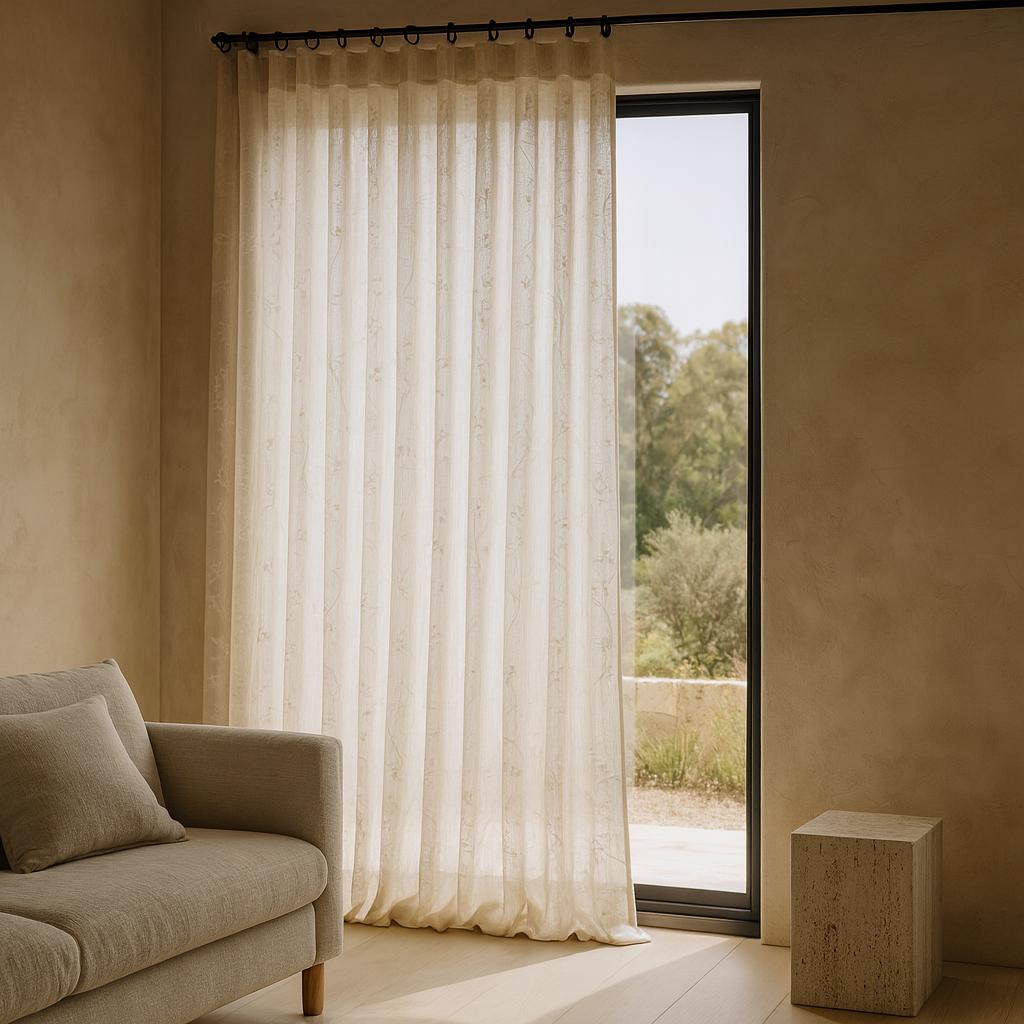 Sheer Linen Curtains: Ivory Floral Embroidery - Custom Sizes & Styles — image 10