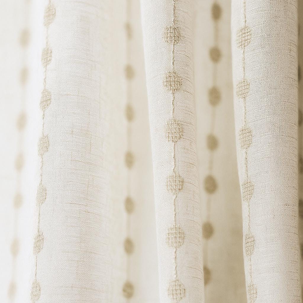 Embroidered Linen Sheer Curtains: Ivory with Stone-Beige Dots — image 3