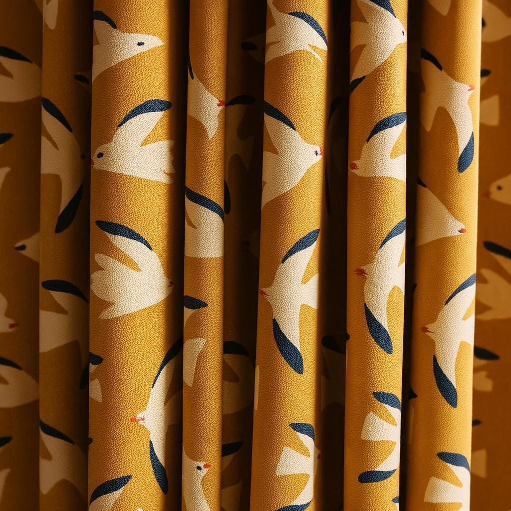 Organic Cotton Kids Curtains: Mustard Seagull Print, Custom Size — image 4