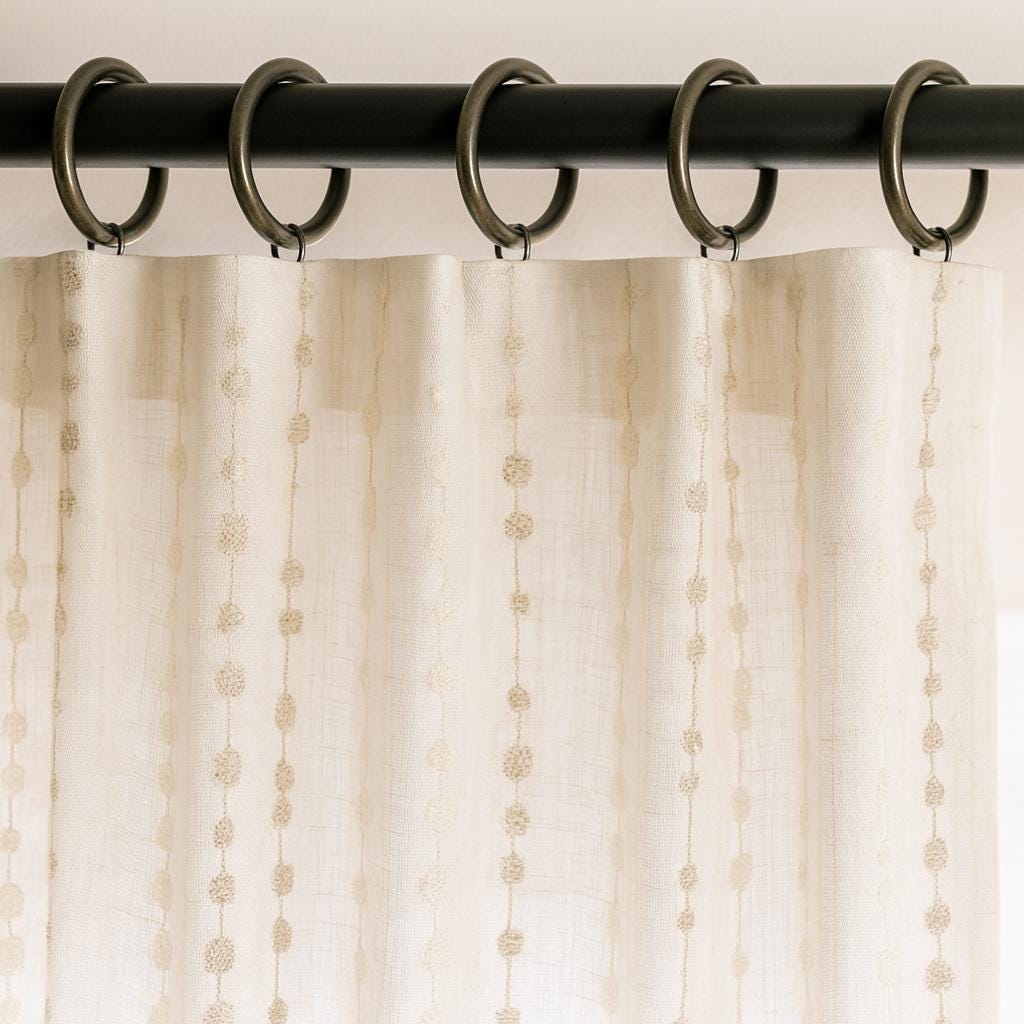 Embroidered Linen Sheer Curtains: Ivory with Stone-Beige Dots — image 8