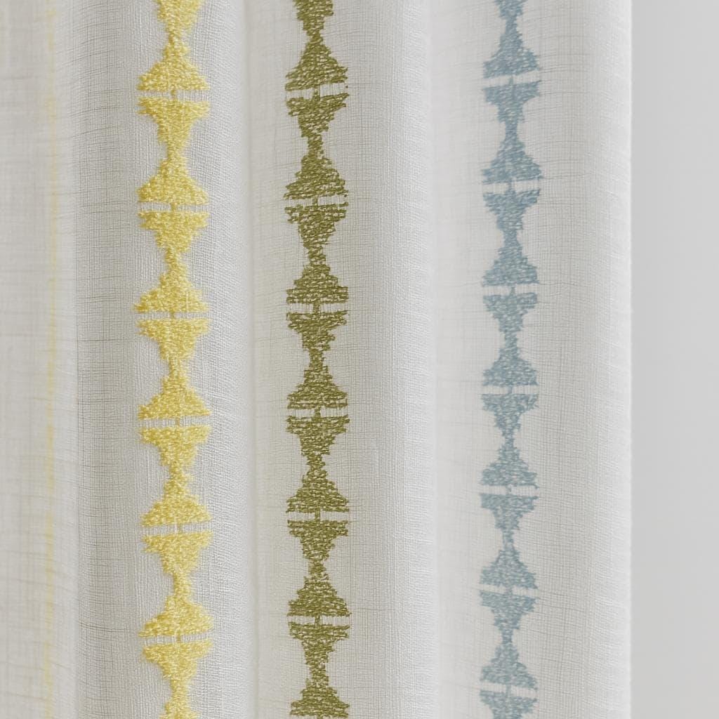 Nursery Sheer Curtains: White Linen with Colorful Embroidered Stripes - Custom Sizes — image 4