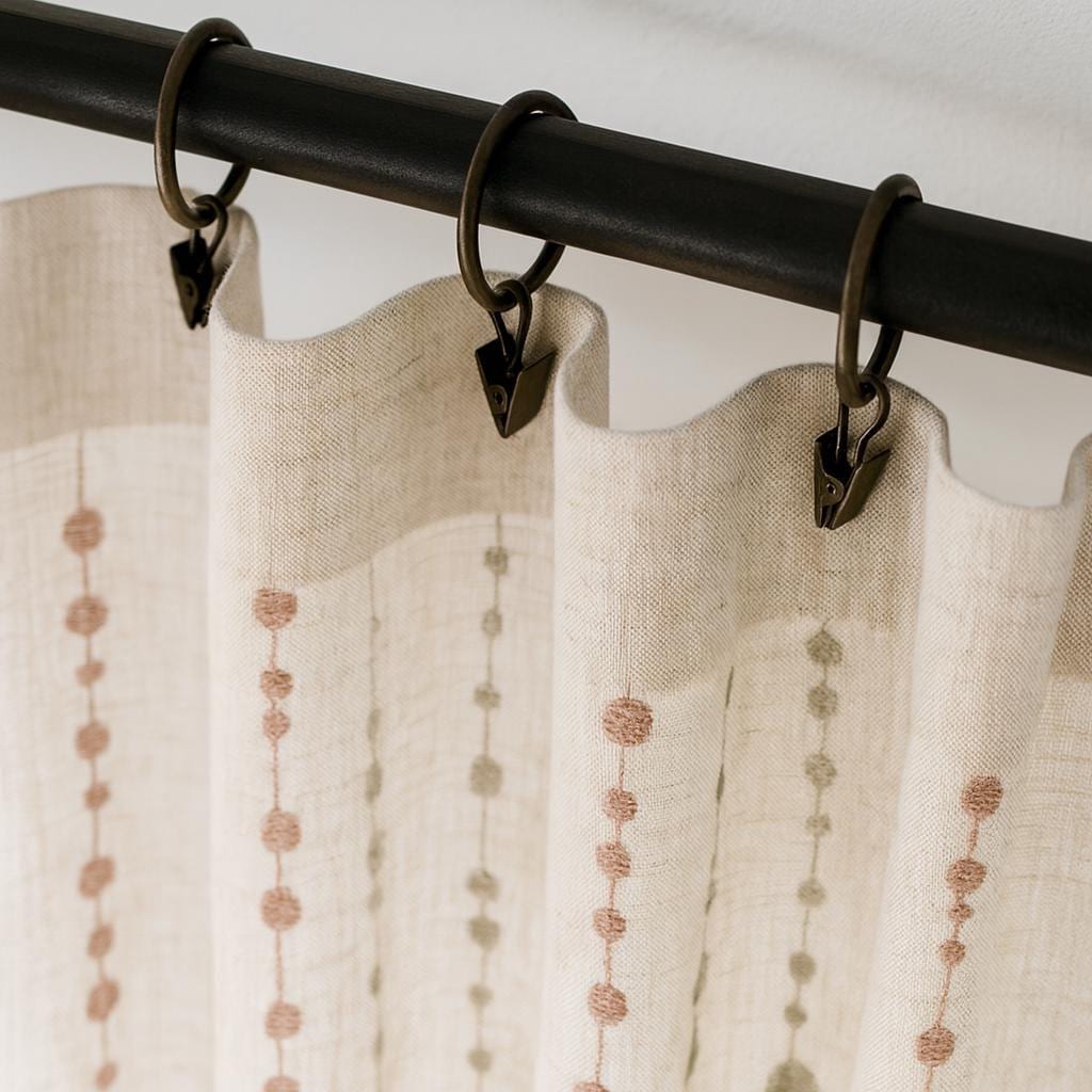 Linen Sheer Curtains: Ivory with Blush Pink & Sage Dot Embroidery — image 3