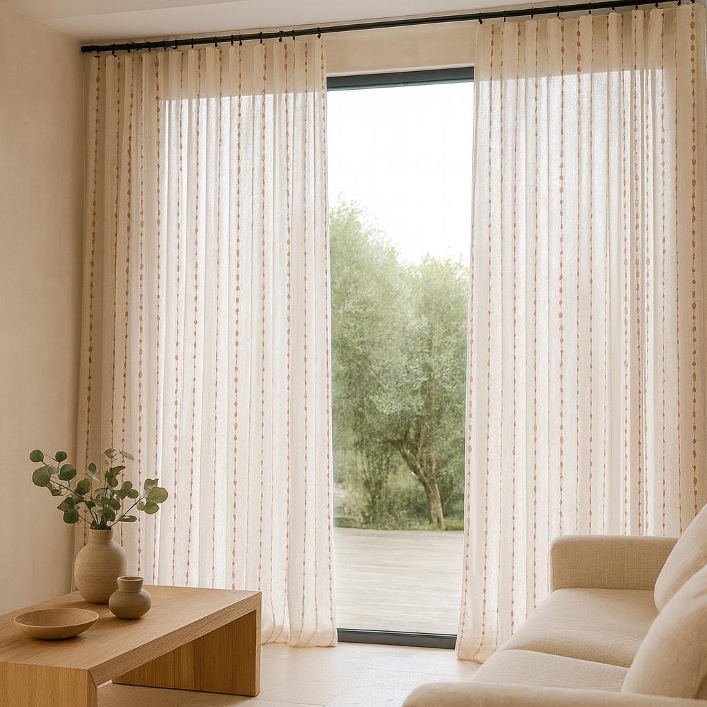 Linen Sheer Curtains: Ivory with Blush Pink & Sage Dot Embroidery — image 5