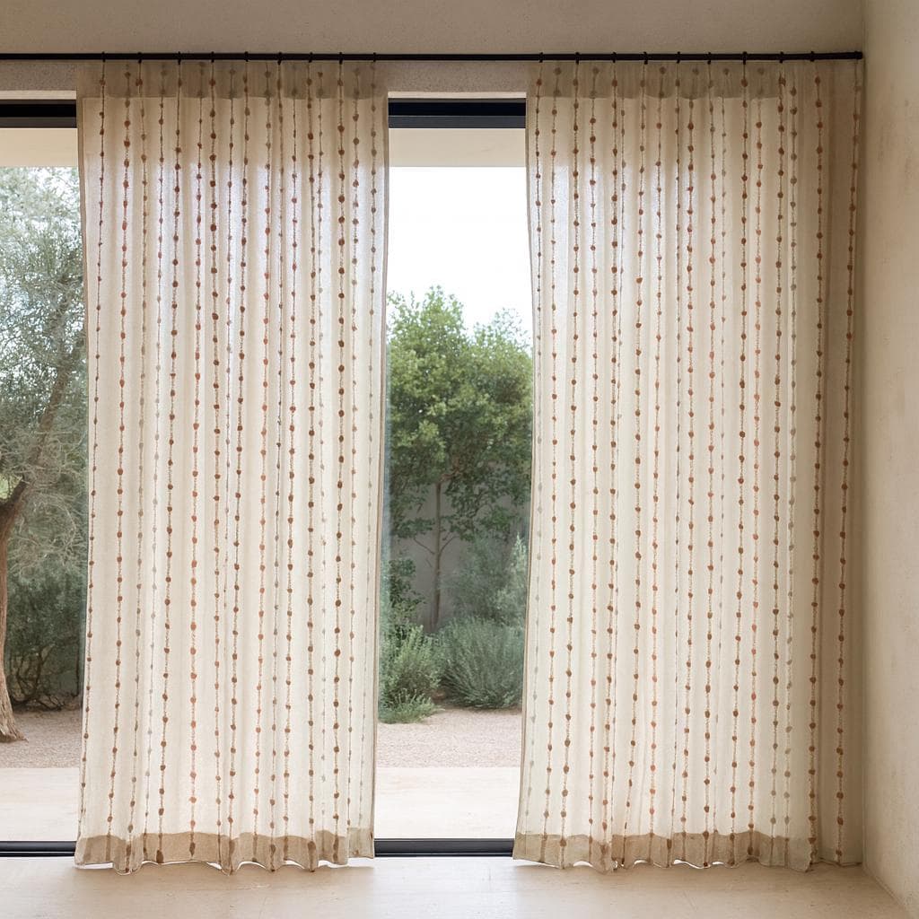 Linen Sheer Curtains: Ivory with Blush Pink & Sage Dot Embroidery — image 6
