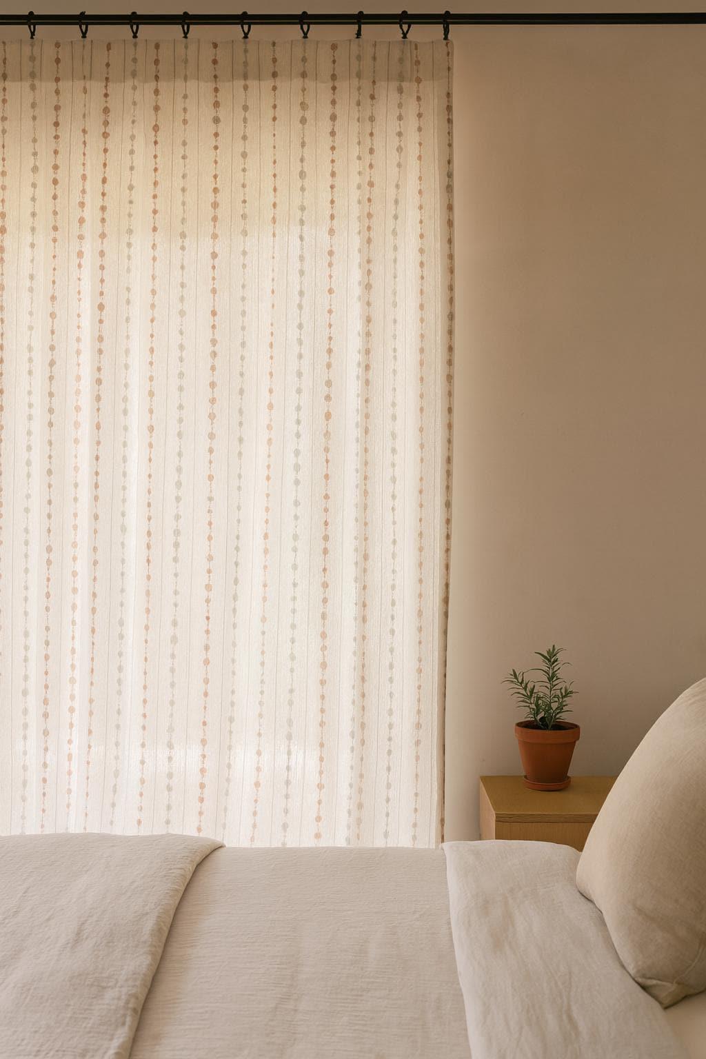 Linen Sheer Curtains: Ivory with Blush Pink & Sage Dot Embroidery — image 7