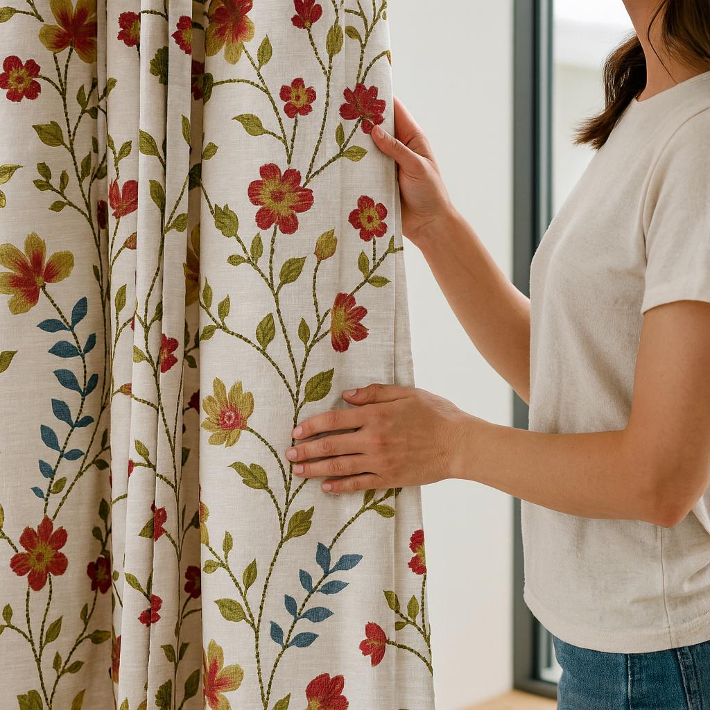 Linen Curtain Panel: White Floral Vine Embroidery (Blackout or Light-Filtering) — image 1