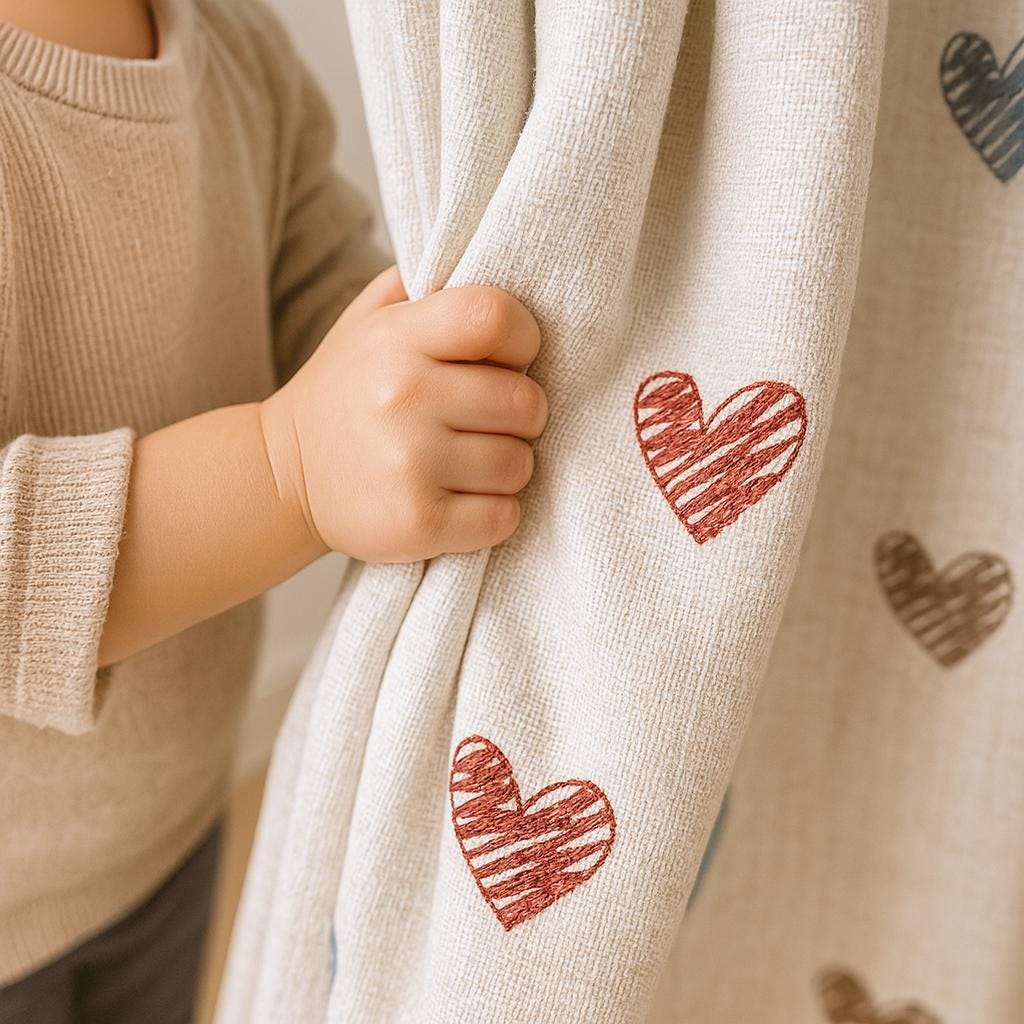 Linen Curtains: White with Heart Embroidery (Blackout or Organic Cotton Liner) — image 2
