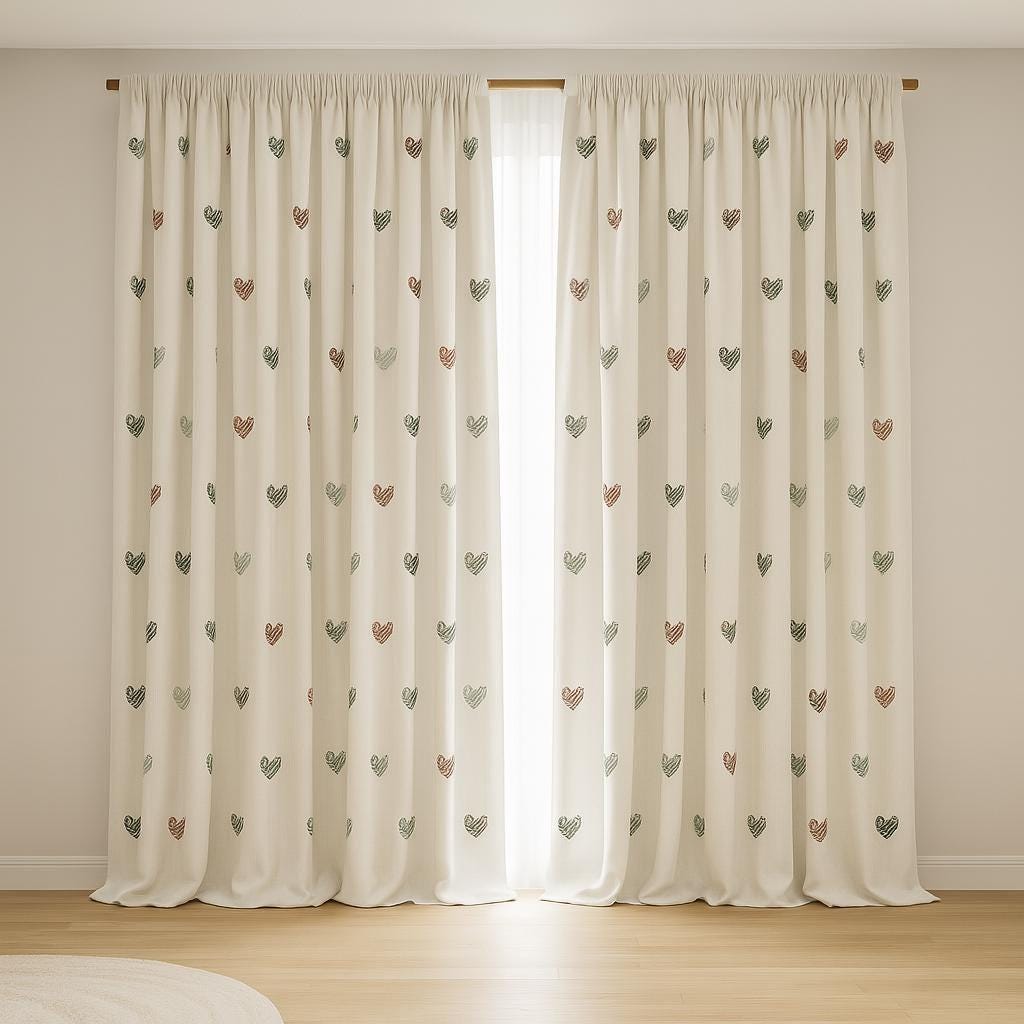 Nursery Curtains: Embroidered Hearts on White Linen - Blackout Option — image 2