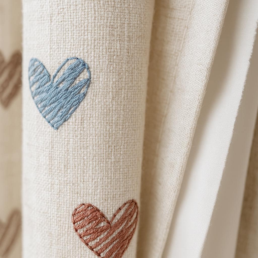 Linen Curtains: White with Heart Embroidery (Blackout or Organic Cotton Liner) — image 3