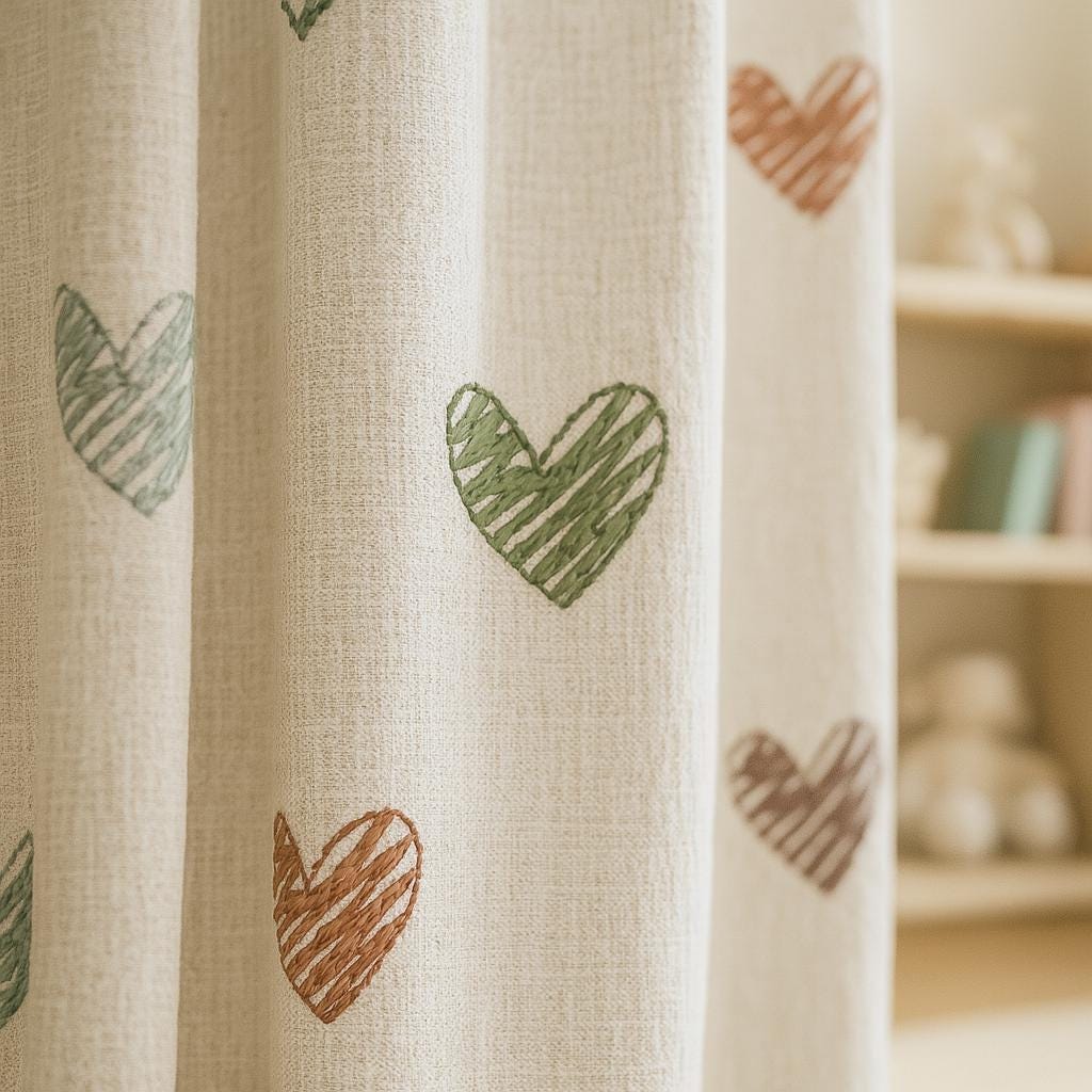 Nursery Curtains: Embroidered Hearts on White Linen - Blackout Option — image 3