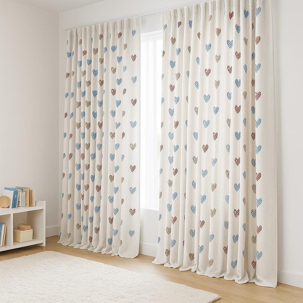 Linen Curtains: White with Heart Embroidery (Blackout or Organic Cotton Liner) — image 4