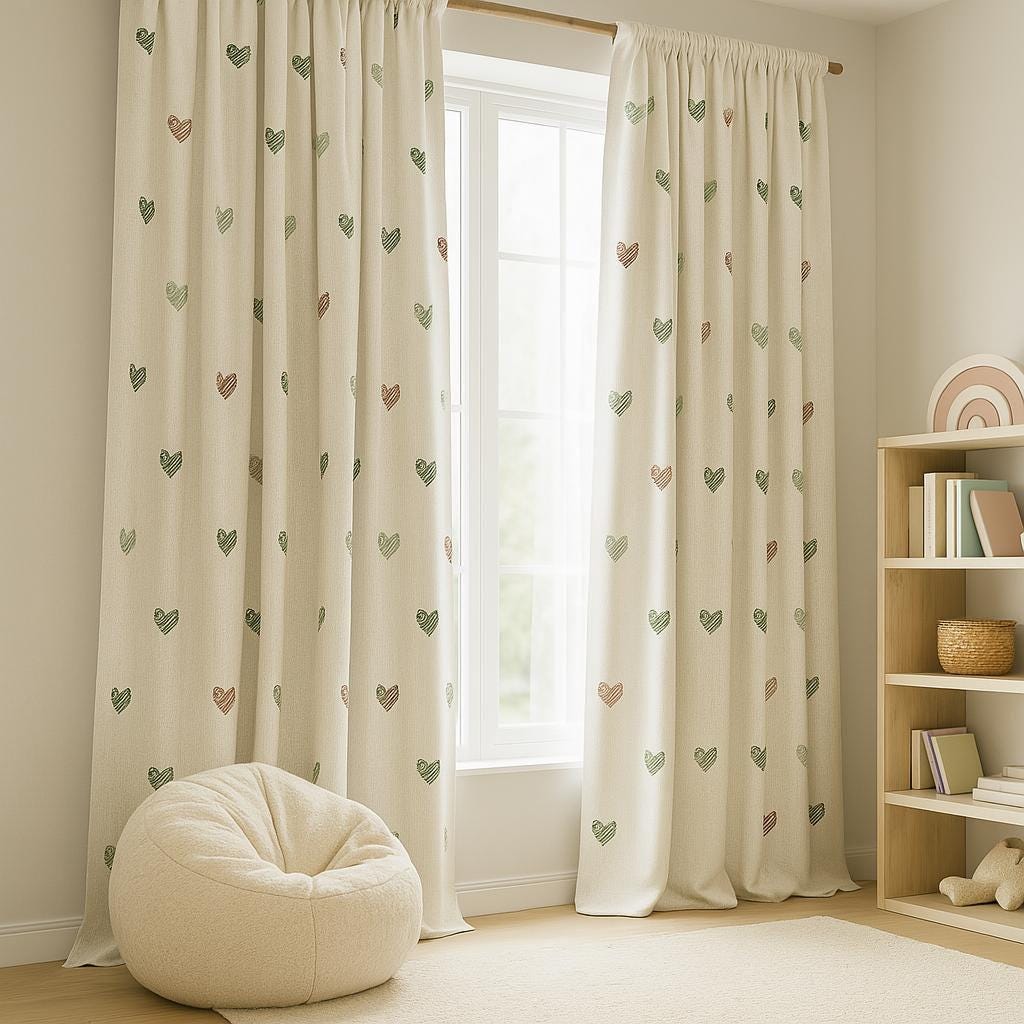 Nursery Curtains: Embroidered Hearts on White Linen - Blackout Option — image 4