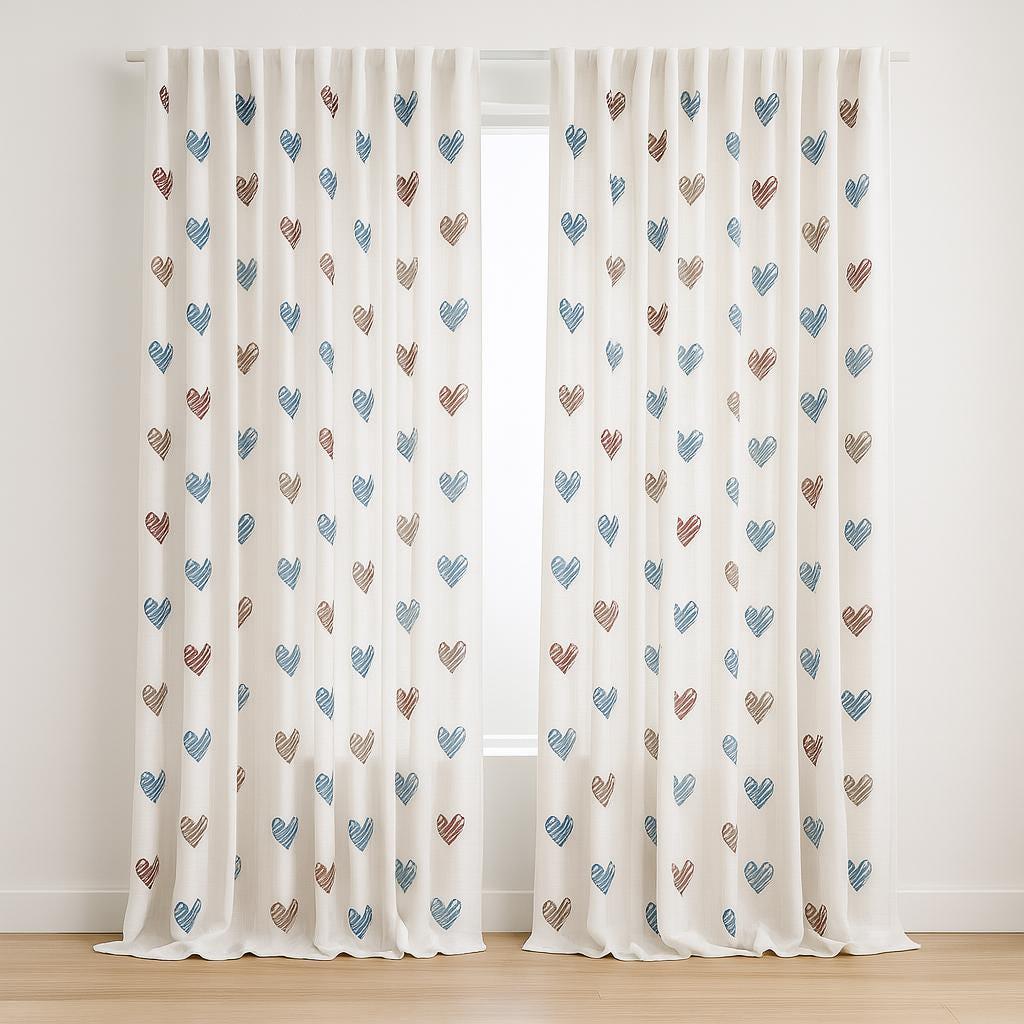 Linen Curtains: White with Heart Embroidery (Blackout or Organic Cotton Liner) — image 5