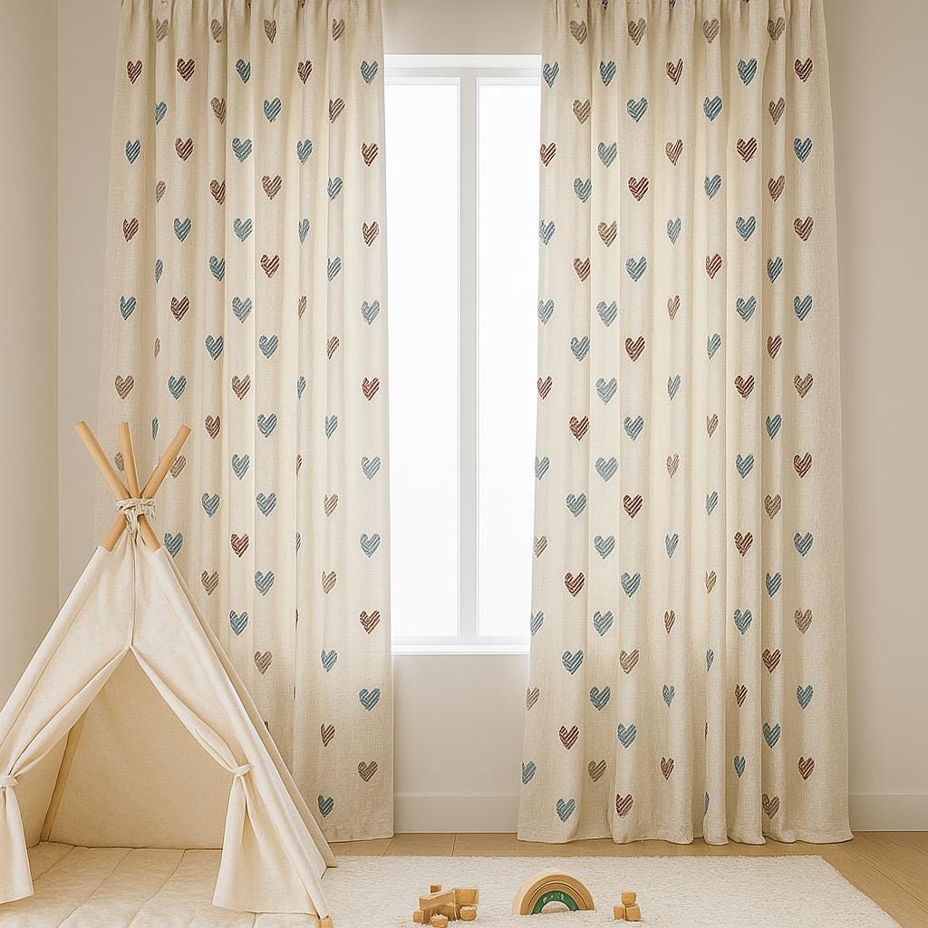 Linen Curtains: White with Heart Embroidery (Blackout or Organic Cotton Liner) — image 7
