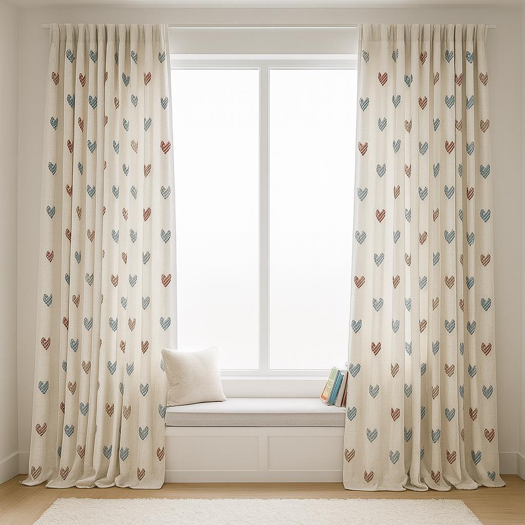 Linen Curtains: White with Heart Embroidery (Blackout or Organic Cotton Liner) — image 8