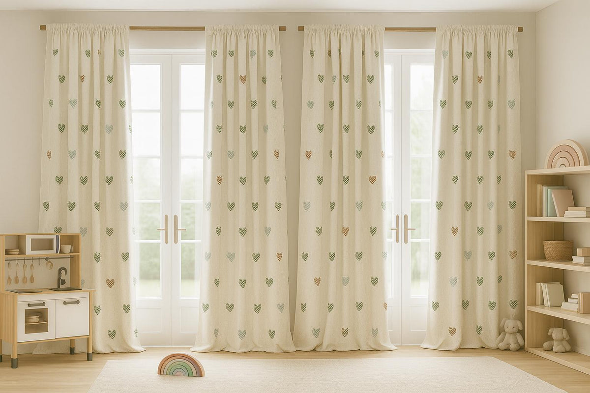 Nursery Curtains: Embroidered Hearts on White Linen - Blackout Option — image 8