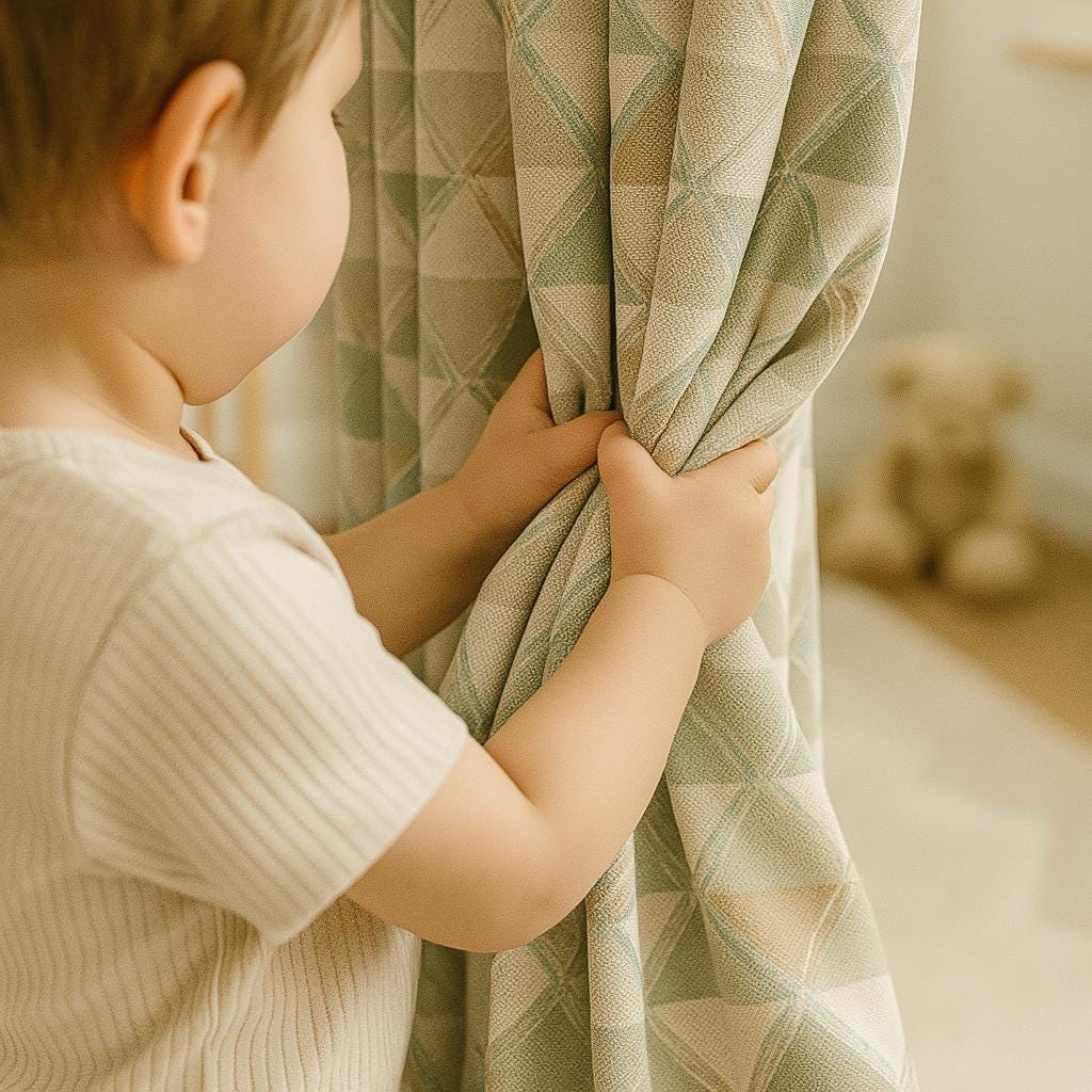 Linen Blackout Curtains - Sage, Sand & Taupe Triangles on Ivory — image 1