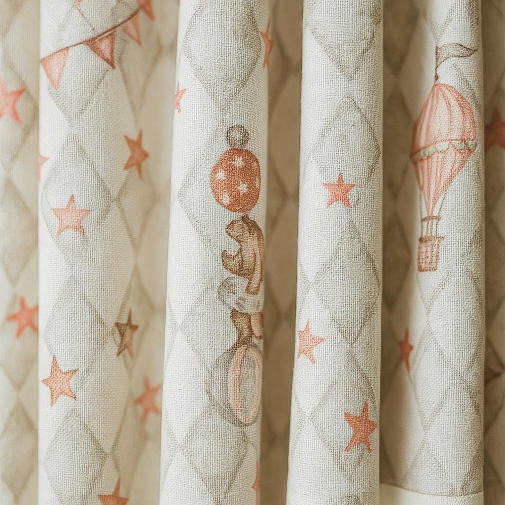 Nursery Curtains: Vintage Circus Animals & Balloons (Custom Sizes Available) — image 1