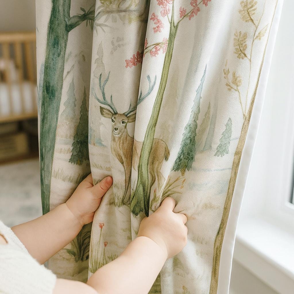 Woodland Deer Curtains: Organic Linen Blackout Nursery Drapes — image 1
