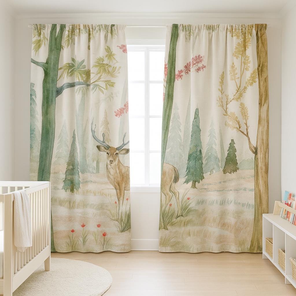 Woodland Deer Curtains: Organic Linen Blackout Nursery Drapes — image 4