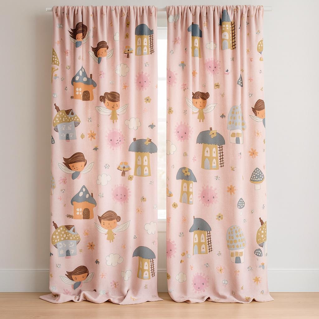 Pink Fairy Nursery Curtains - Linen, Blackout or Light-Filtering Liner — image 1