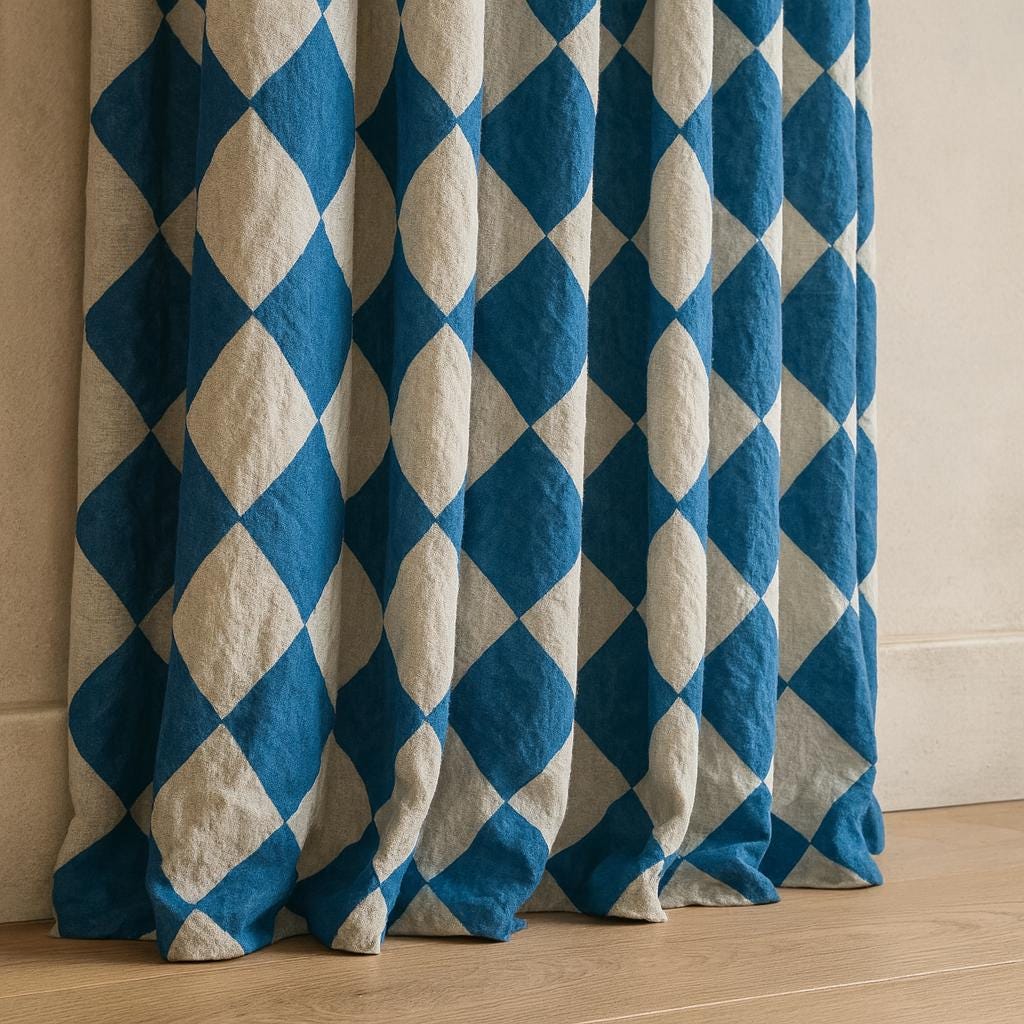 Indigo Blue Diamond Curtains: Organic Cotton Hand Block Print — image 1
