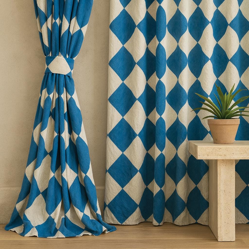 Indigo Blue Diamond Curtains: Organic Cotton Hand Block Print — image 4