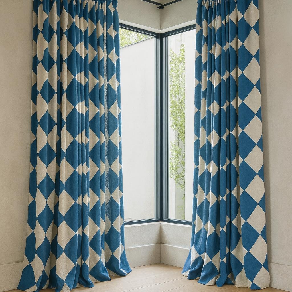 Indigo Blue Diamond Curtains: Organic Cotton Hand Block Print — image 5