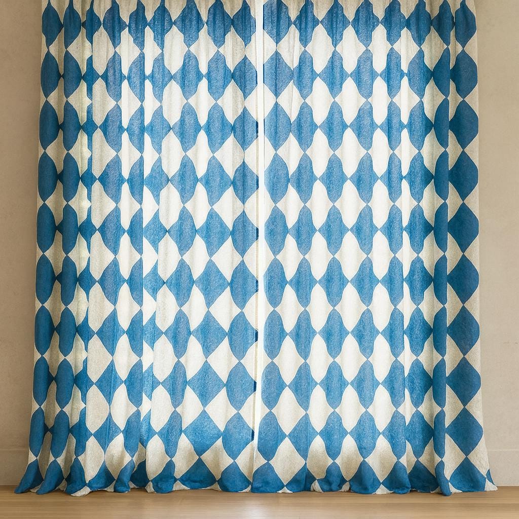 Indigo Blue Diamond Curtains: Organic Cotton Hand Block Print — image 6