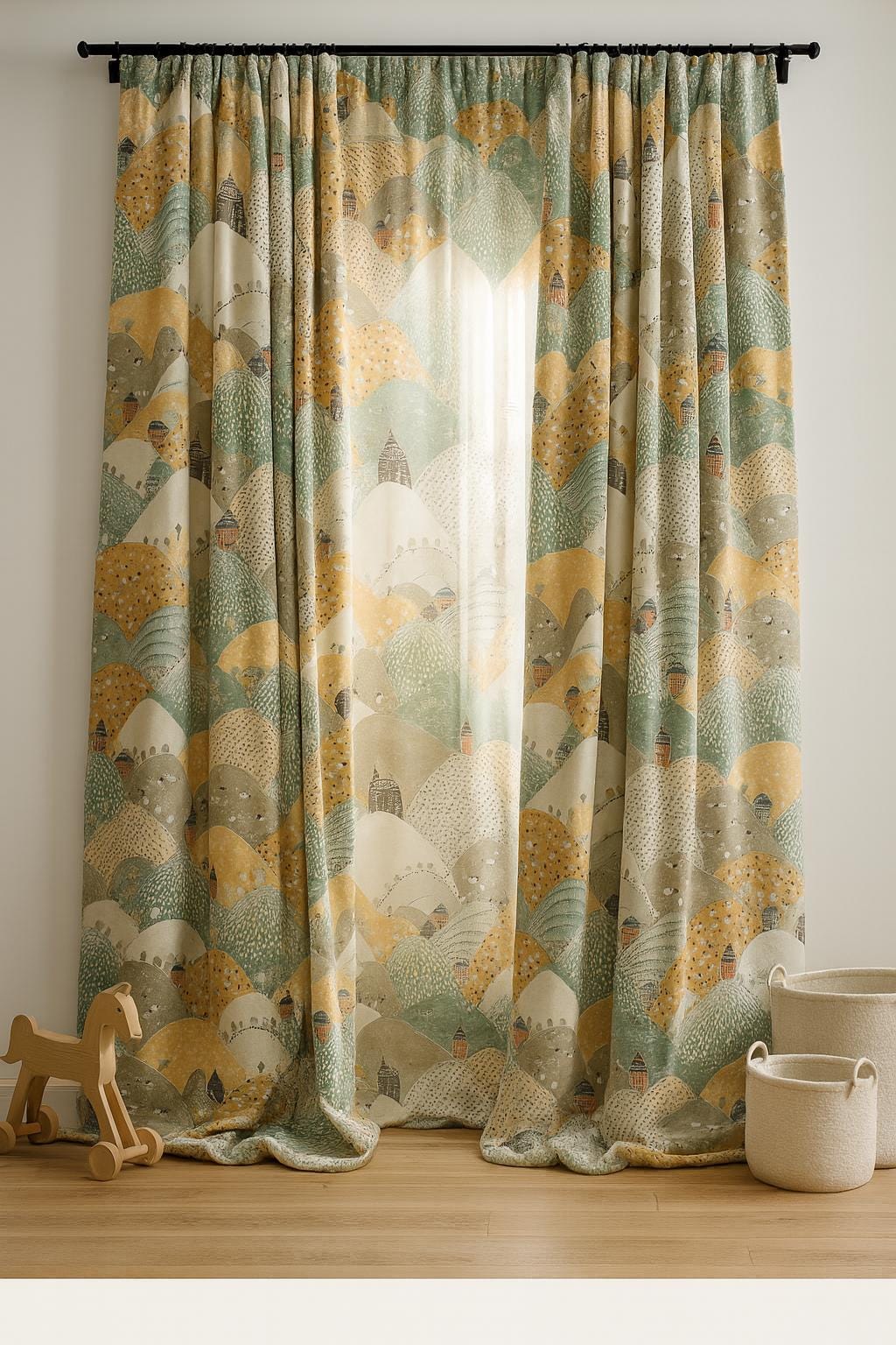 Pastel Hills Velvet Curtains, Kids Nursery Blackout (Custom Sizes 50-100") — image 3