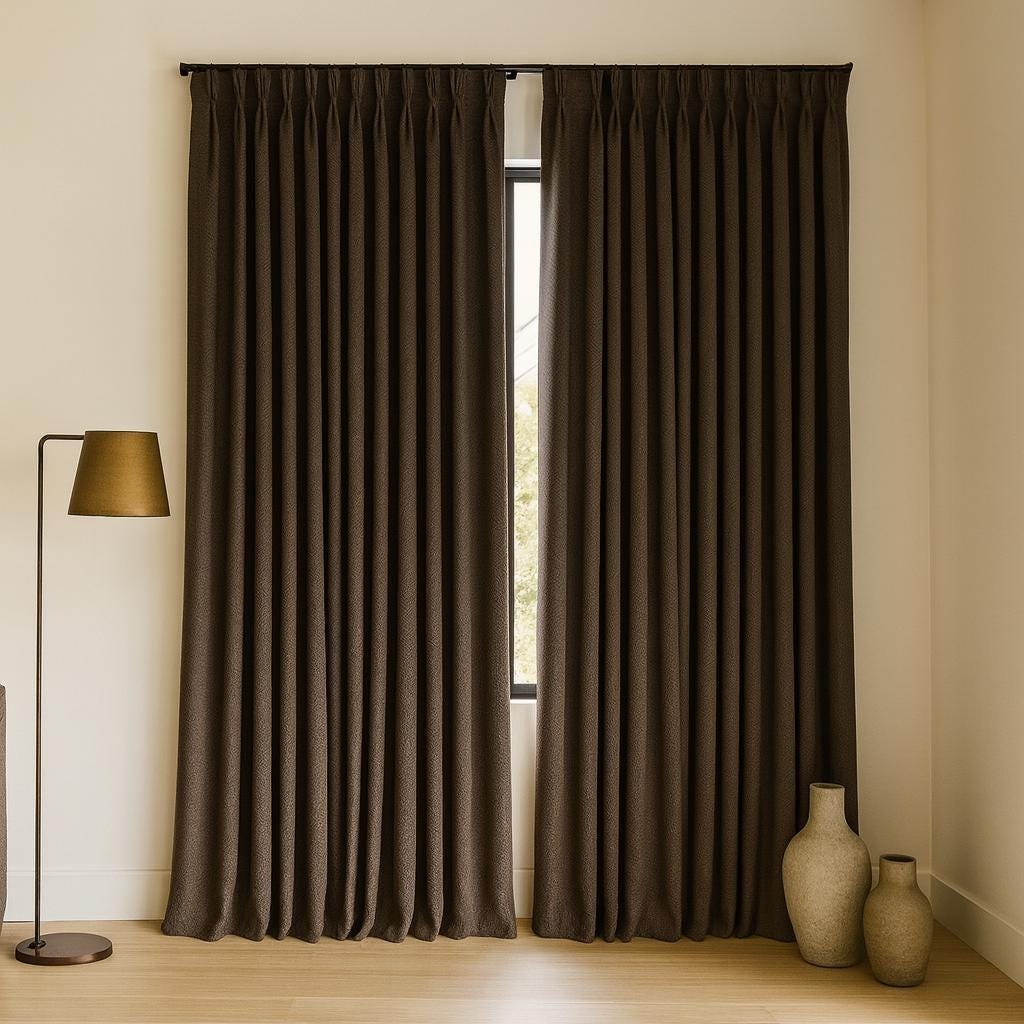 Linen Pinch Pleat Curtains, Deep Espresso Brown (Blackout or Light-Filtering) — image 1