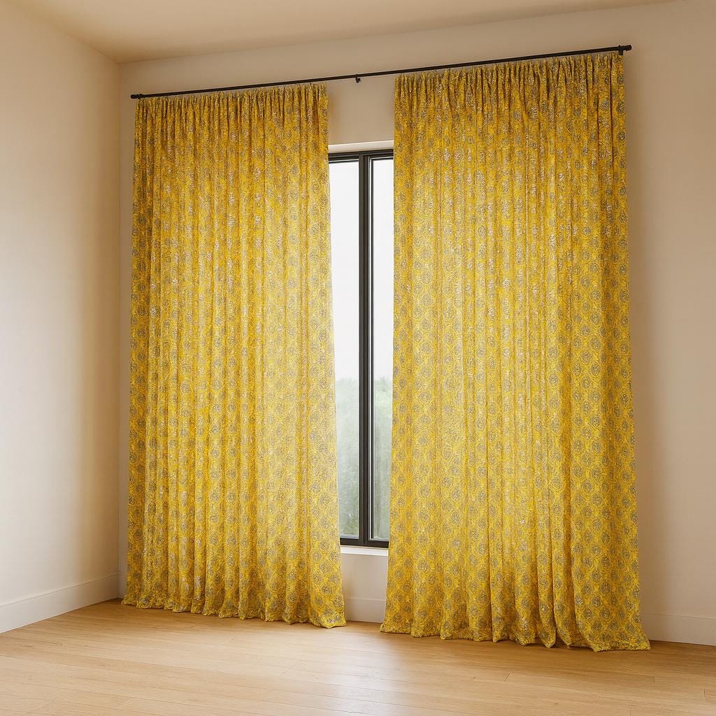 Organic Cotton Window Curtains: Marigold Floral Prints (Light-Filtering or Blackout) — image 1