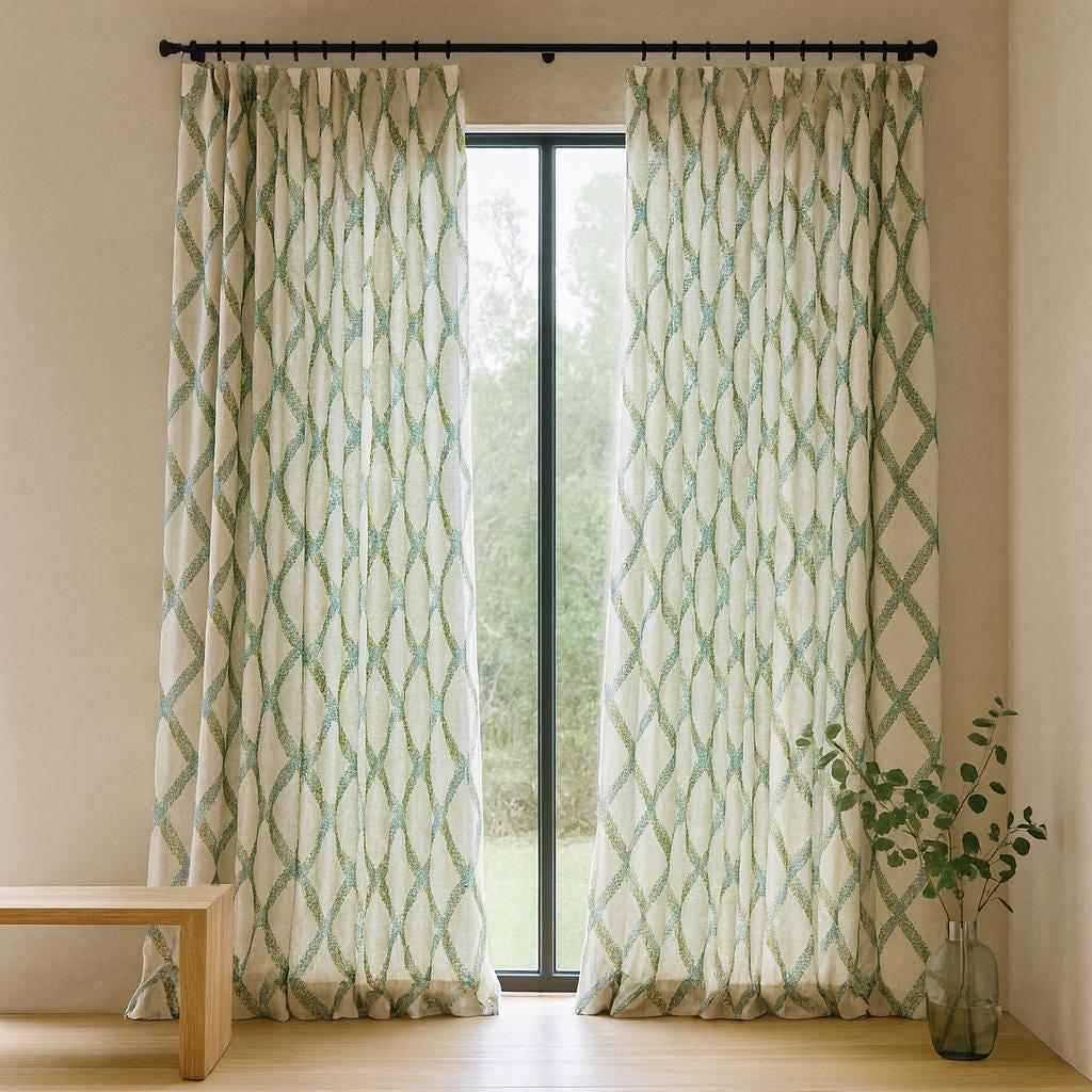 Linen Blackout Curtains: Organic Fabric with Embroidered Trellis (Custom Fit) — image 7