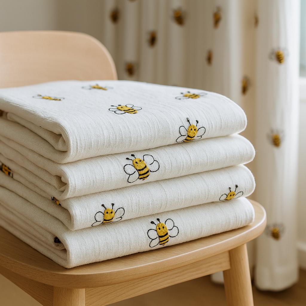 Nursery Curtains: Organic Linen with Cheerful Bee Embroidery (Custom Sizes) — image 8