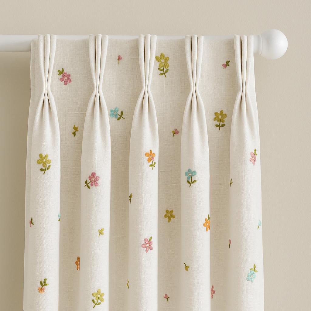 Linen Nursery Curtains, Pinch Pleated, Pastel Flowers (Cotton or Blackout Liner) — image 1