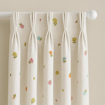 Linen Nursery Curtains, Pinch Pleated, Pastel Flowers (Cotton or Blackout Liner) — image 1